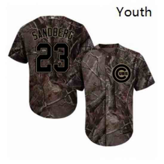 Youth Majestic Chicago Cubs 23 Ryne Sandberg Authentic Camo Realtree Collection Flex Base MLB Jersey